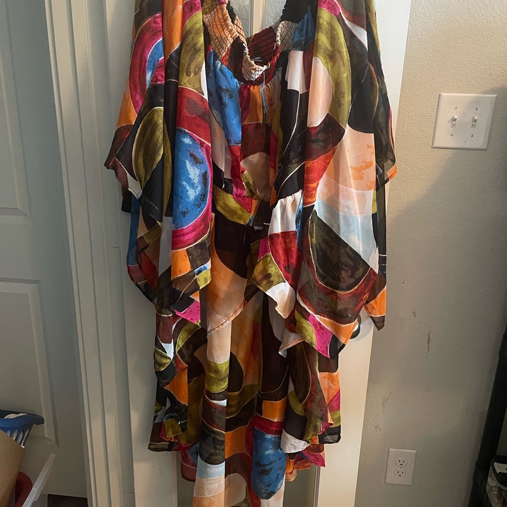 Plus Size Ashley Stewart High Low Multicolor Abstract Top